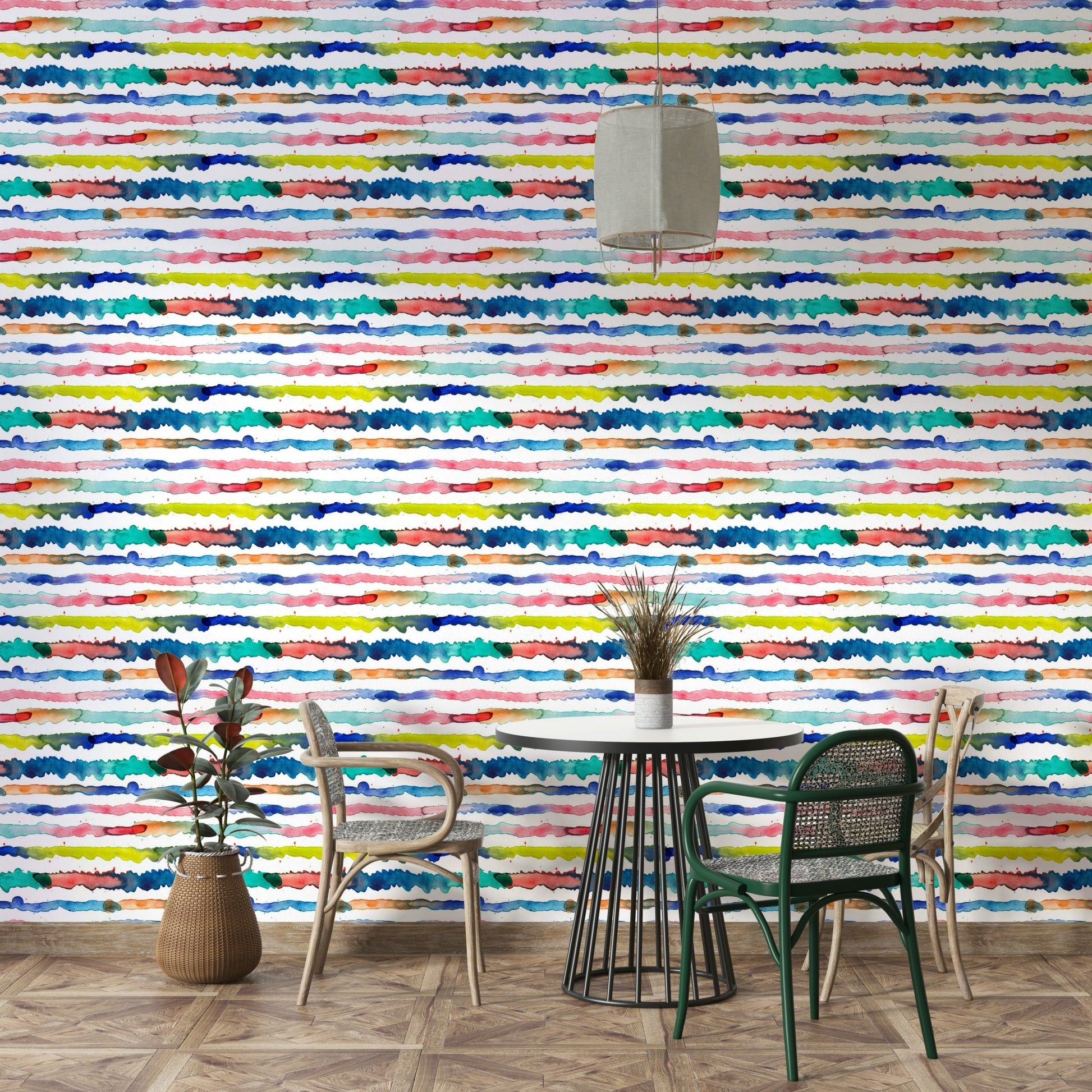 Hand-painted stripe mural wallpaper

