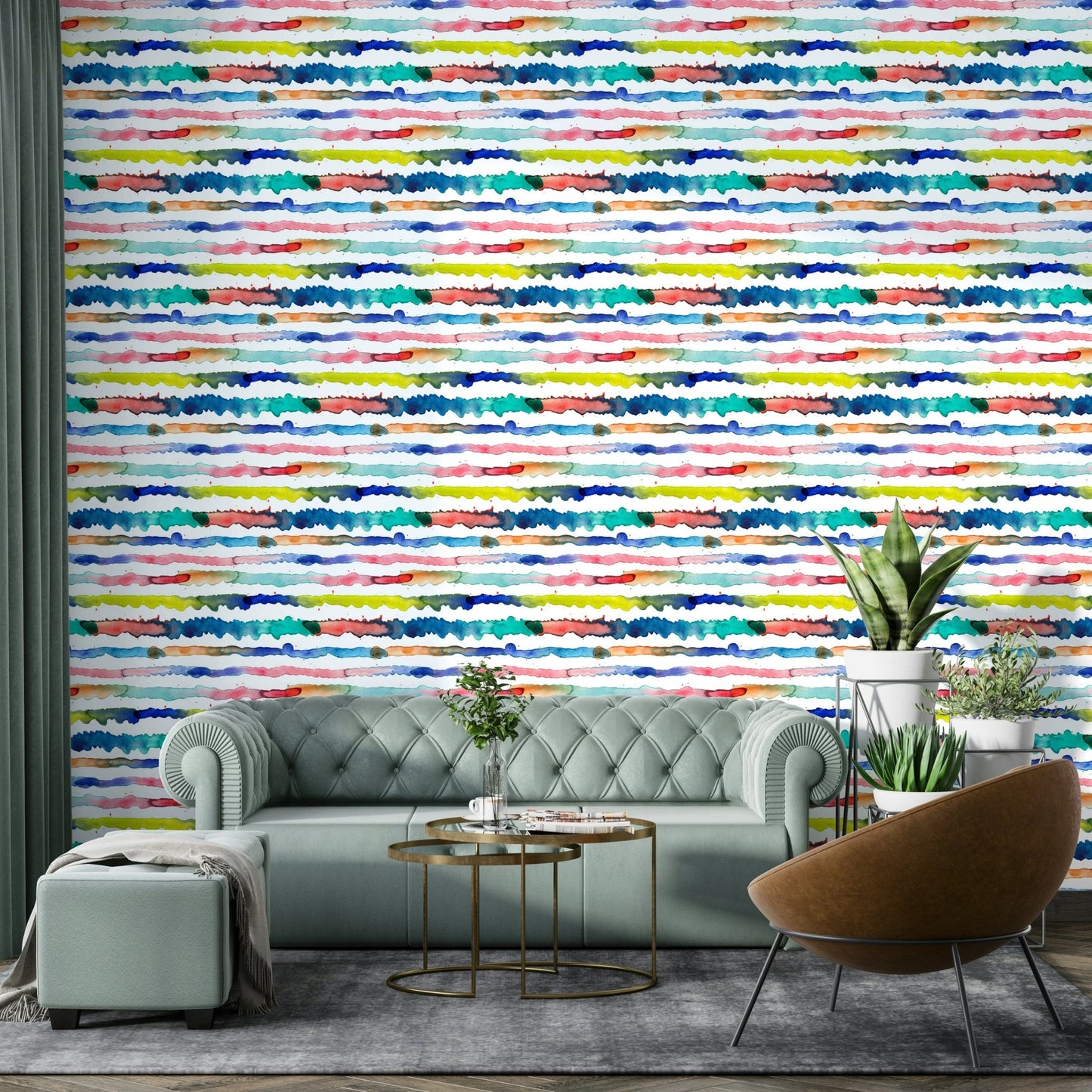 Blue watercolor stripes mural

