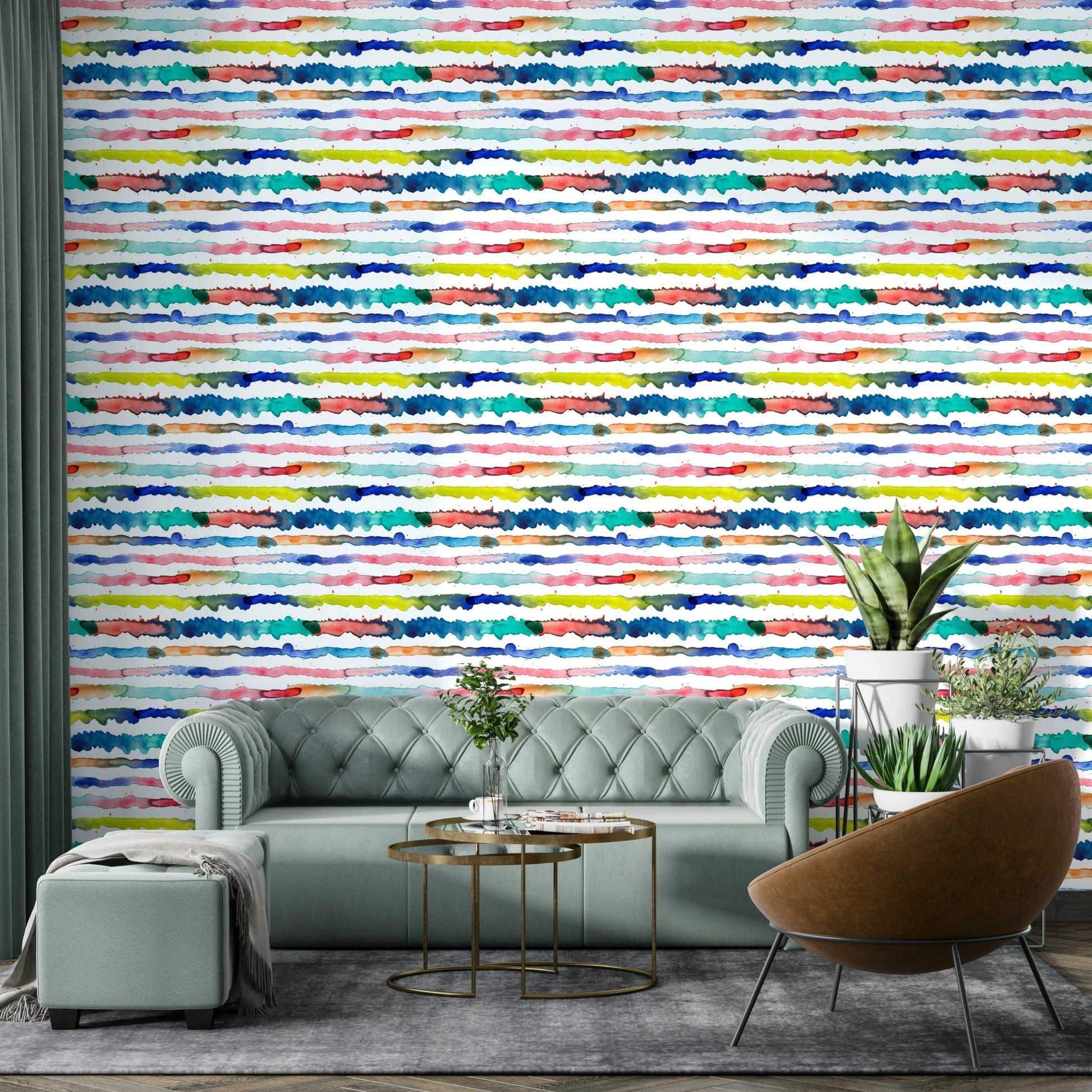 Blue watercolor stripes mural

