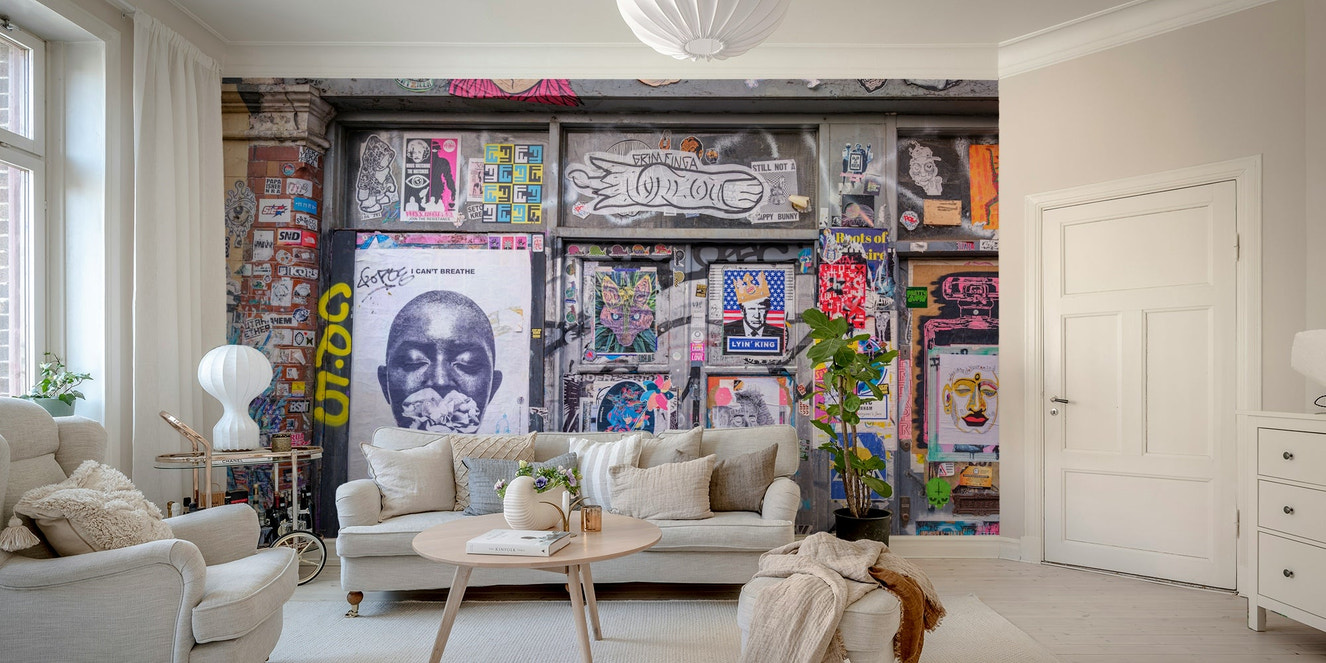 Heavily graffitied doorway.

