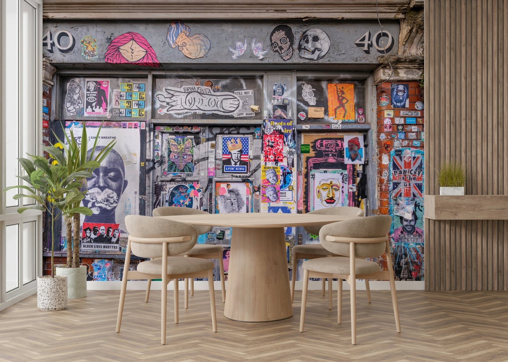 Layers of stickers and posters.

