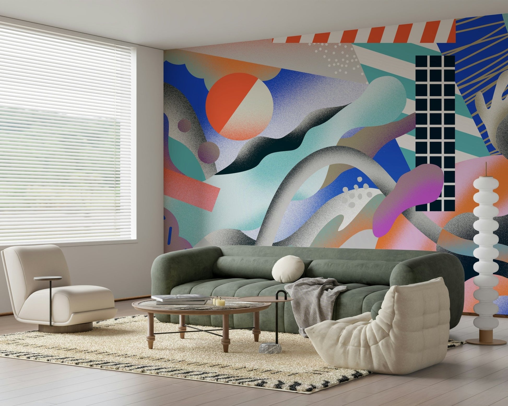 A graceful subtle pattern wall mural in cool, natural tones.