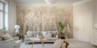 A wall mural of a field of grain.


