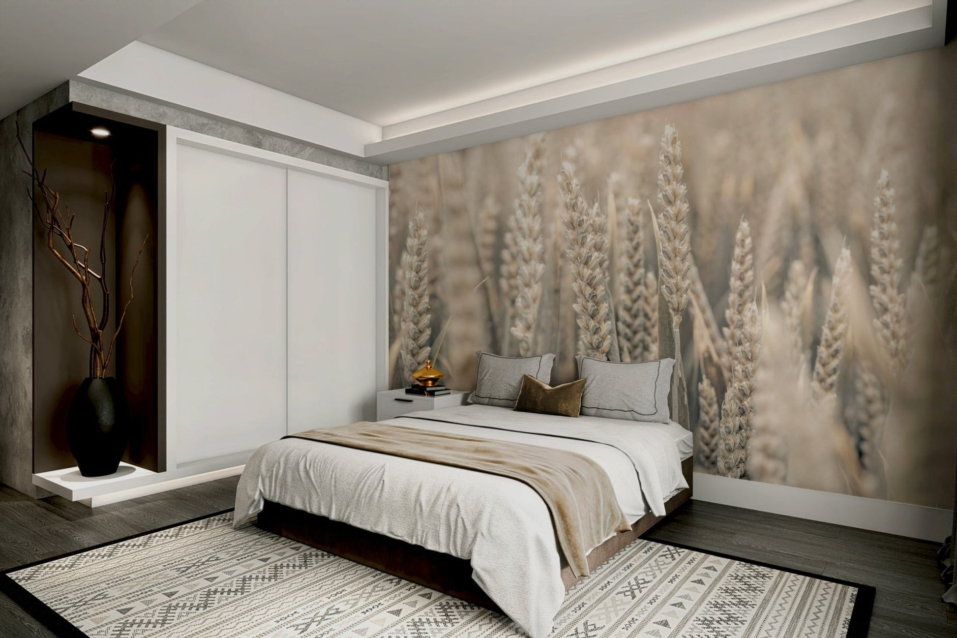 The mural gives a feeling of being in a quiet, natural place.

