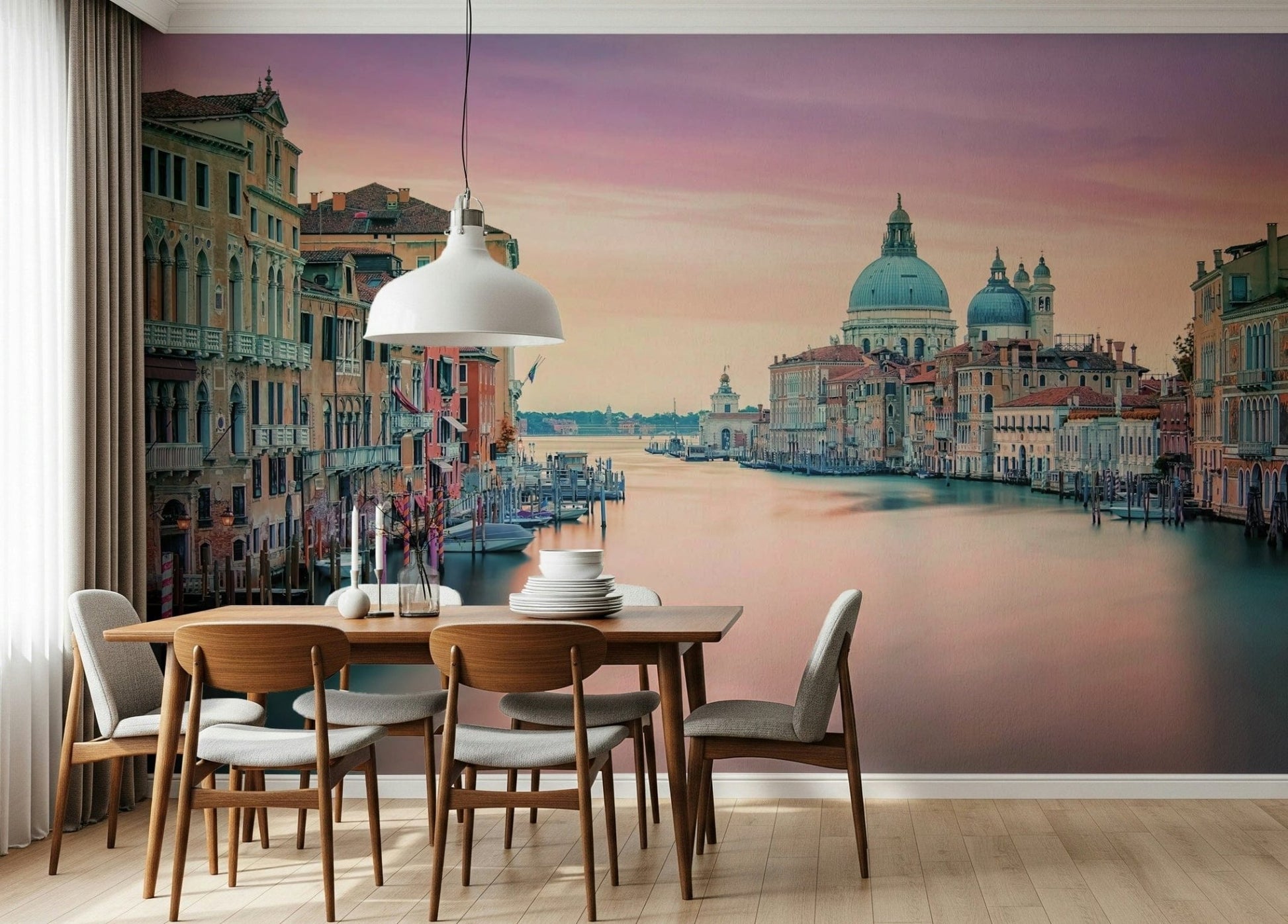 Romantic dusk lighting Grand Canal Dream Wall Mural, premium quality wallcovering.