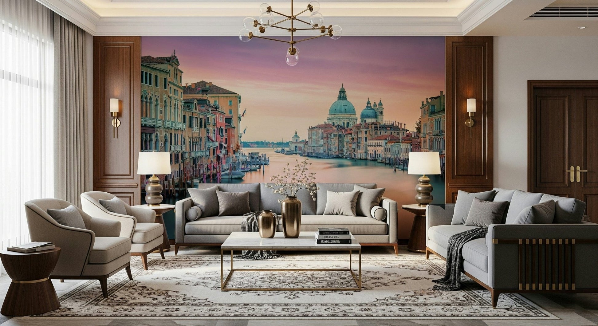 Smooth water surface Grand Canal Dream peel and stick wallpaper.