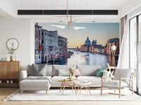 Grand Canal Serenity wallpaper with soft blue tones for a home office.