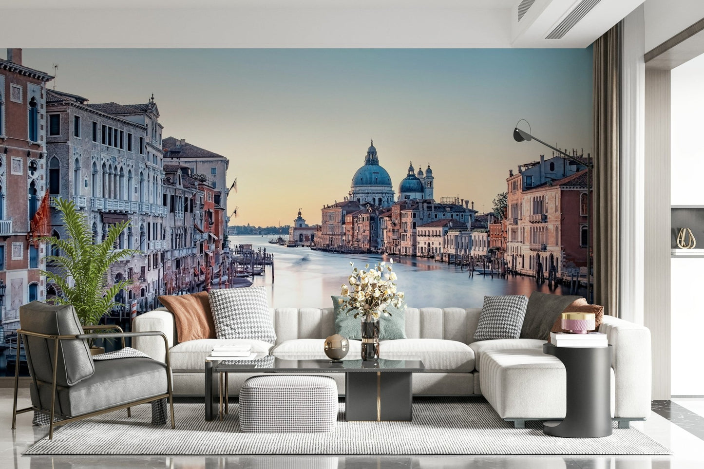 Elegant architectural art in a Grand Canal Serenity wall mural.