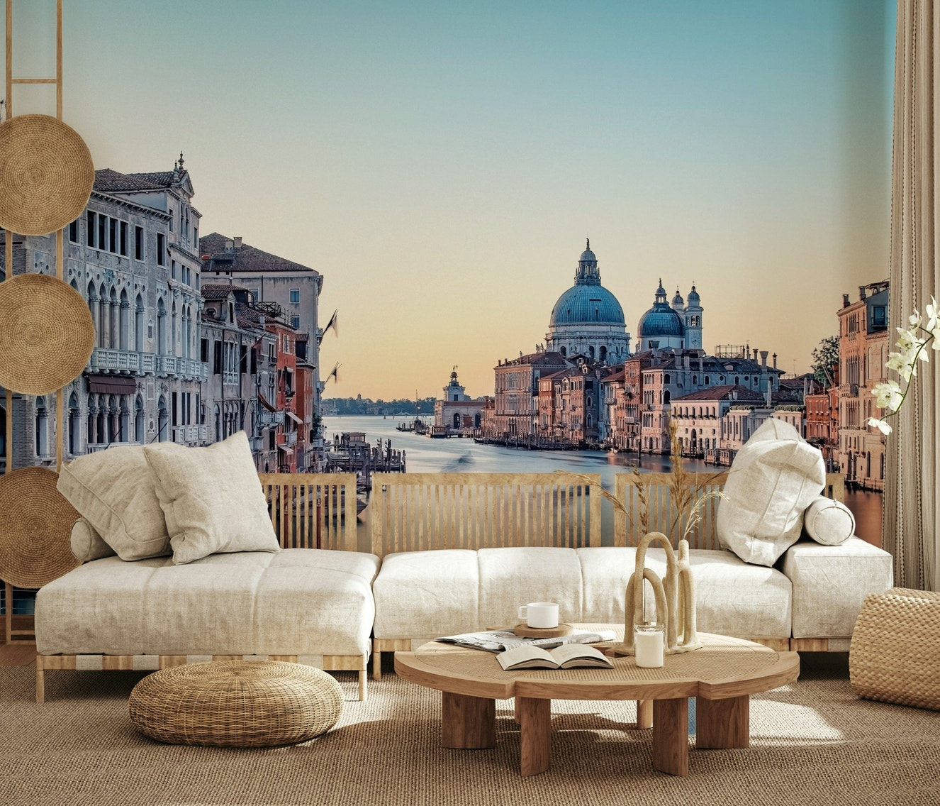 Italian inspired Grand Canal Serenity wall mural for a feature wall.