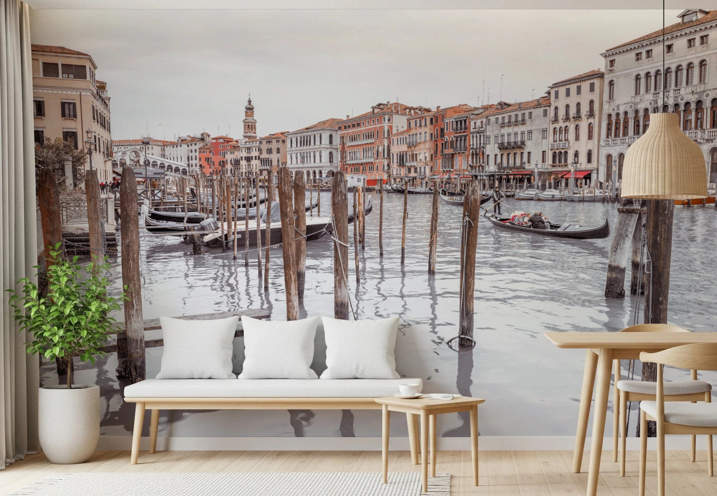 Dining area styled in Grand Canal Vista Wall Mural with gondola detail, GD8753