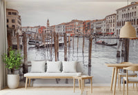 Dining area styled in Grand Canal Vista Wall Mural with gondola detail, GD8753