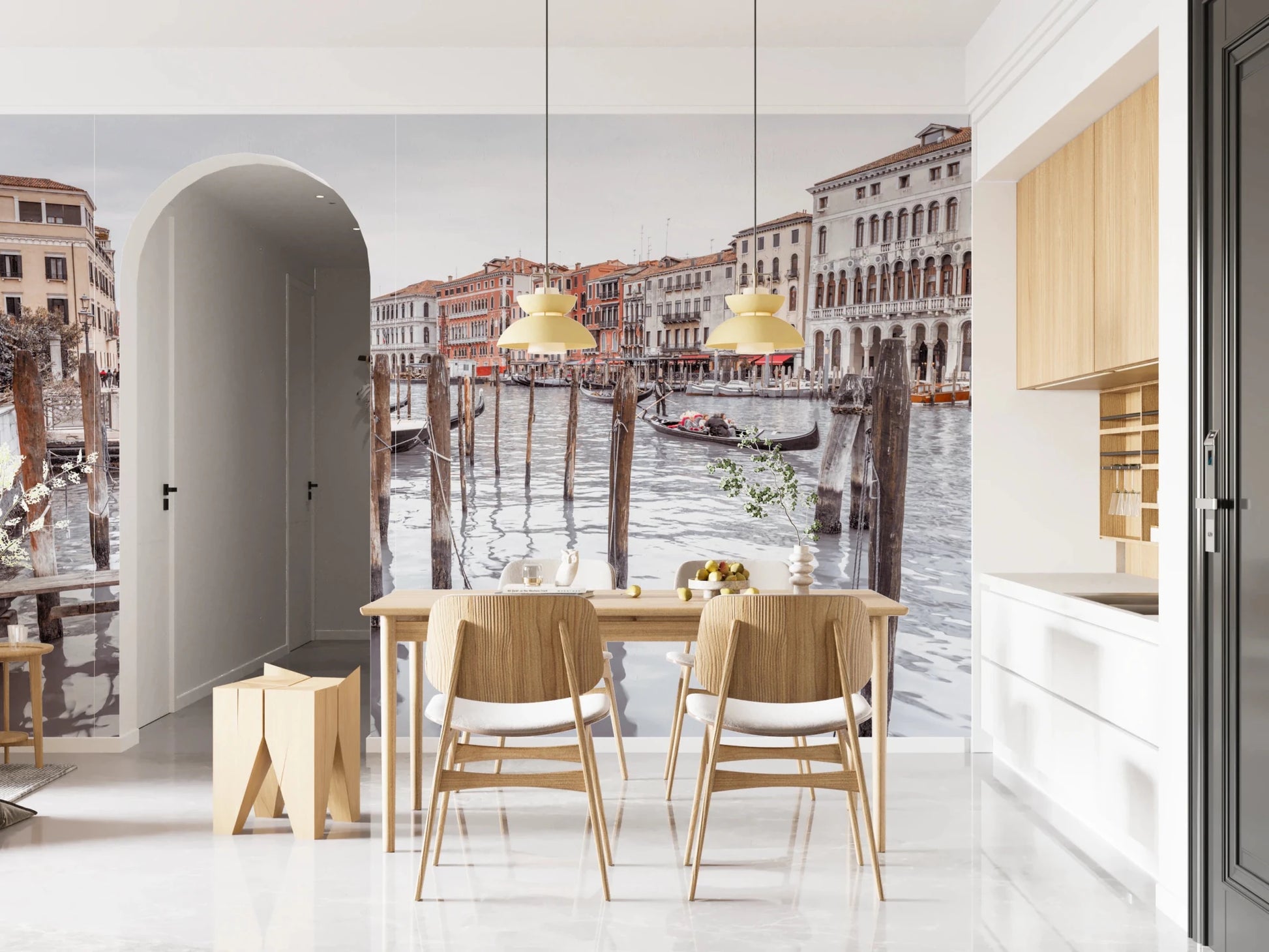 Dining area wall with Grand Canal Vista Wall Mural and canal reflections, GD8753