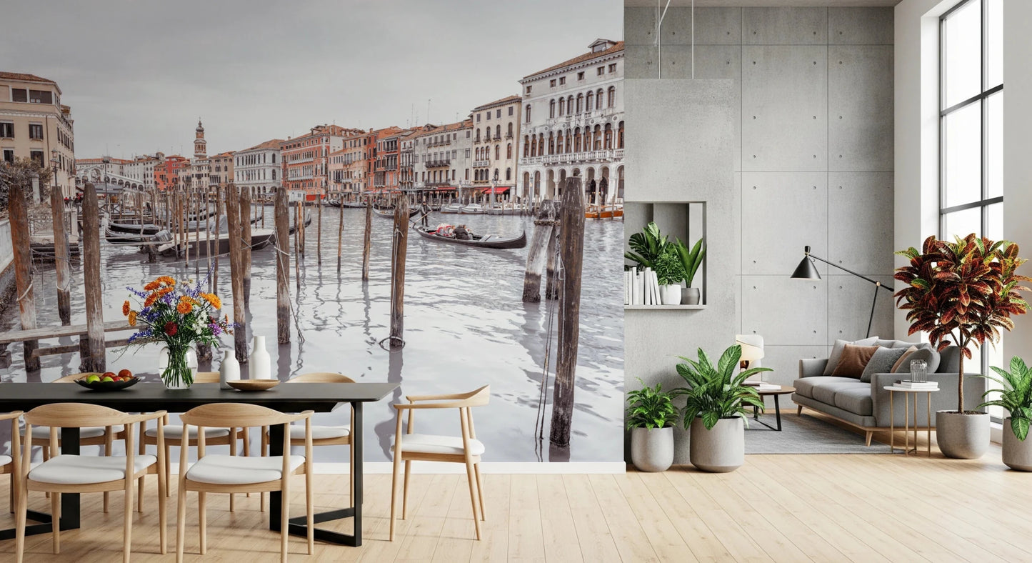 Venice Canal Wall Mural showing boats and waterfront buildings, GD8753