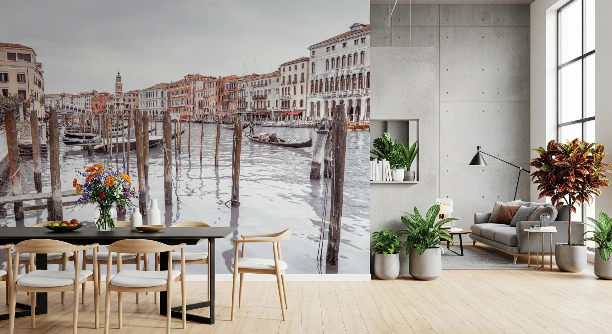 Venice Canal Wall Mural showing boats and waterfront buildings, GD8753