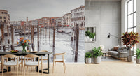 Venice Canal Wall Mural showing boats and waterfront buildings, GD8753