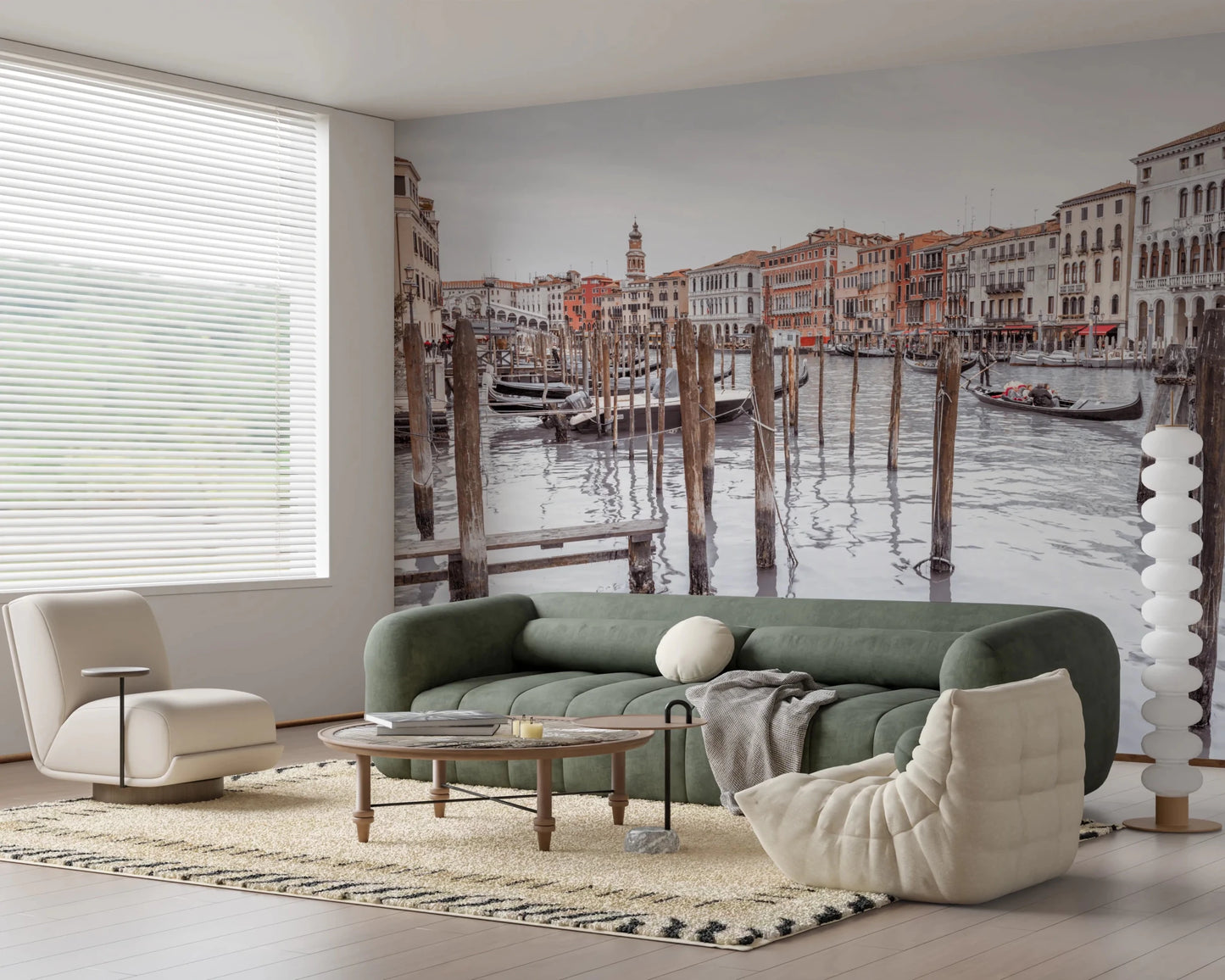 Venice View Wall Mural with water reflections and dock posts, GD8753