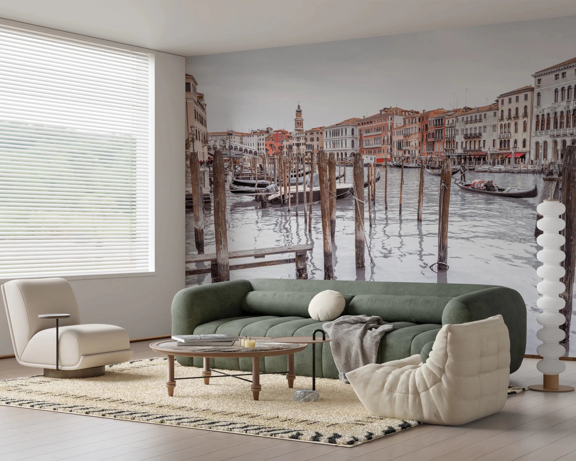 Venice View Wall Mural with water reflections and dock posts, GD8753