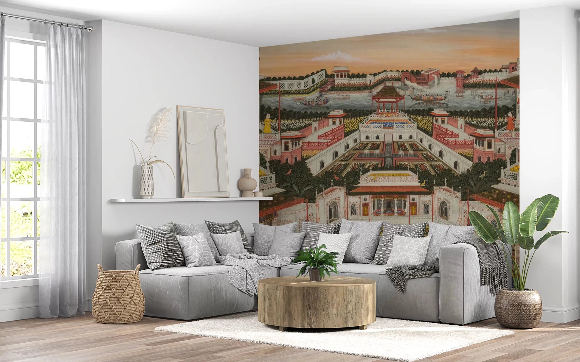 Soft living room styled in Grand Indian Palace & Royal Gardens Wall Mural