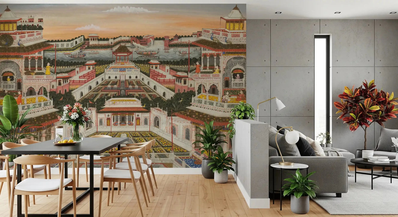 Dining nook framed with Grand Indian Palace & Royal Gardens Wall Mural