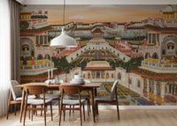 Grand Indian Palace & Royal Gardens Wall Mural behind a warm dining table setting