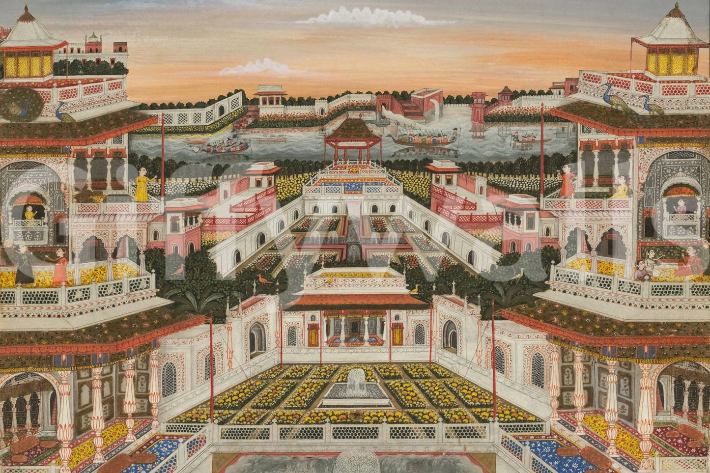 Grand Indian Palace & Royal Gardens Wall Mural with ornate courtyards and terraces