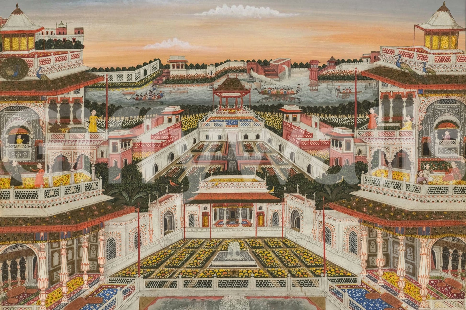 Grand Indian Palace & Royal Gardens Wall Mural with ornate courtyards and terraces