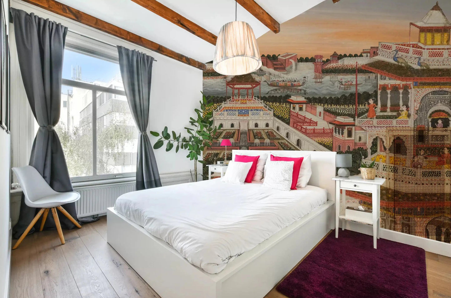 Sloped bedroom featuring Grand Indian Palace & Royal Gardens Wall Mural