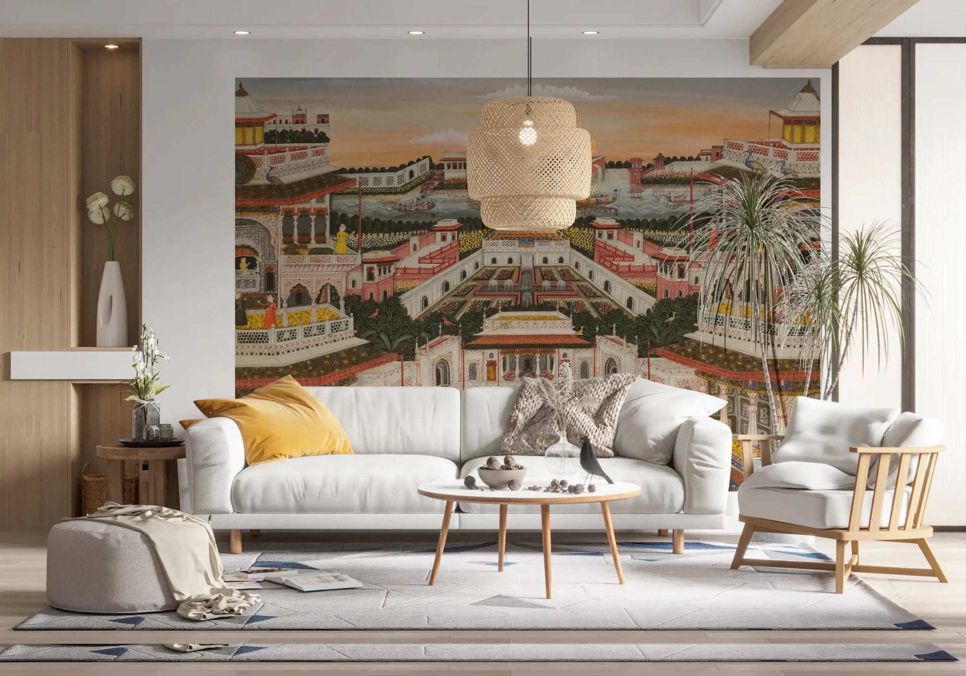 Bright lounge arranged with Grand Indian Palace & Royal Gardens Wall Mural