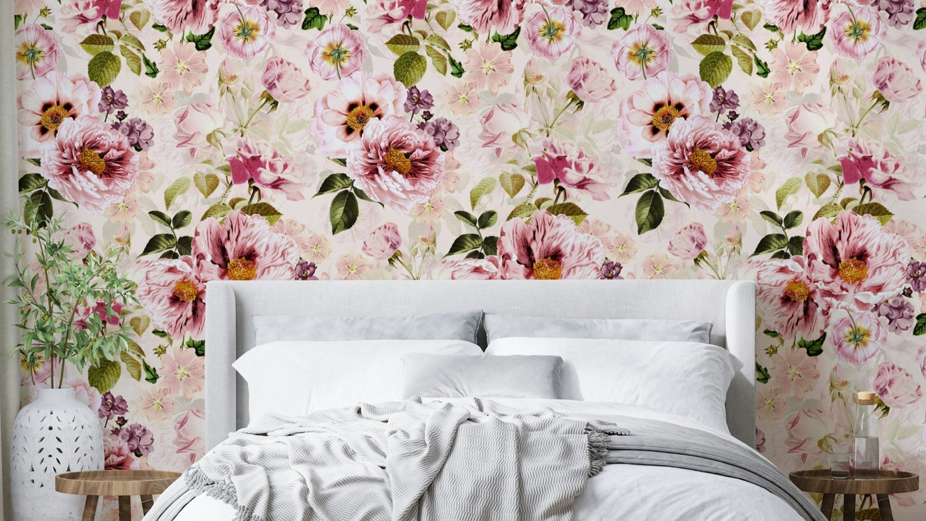 Grandmillennial Gothic Dark Moody Florals 1 wallpaper on wall

