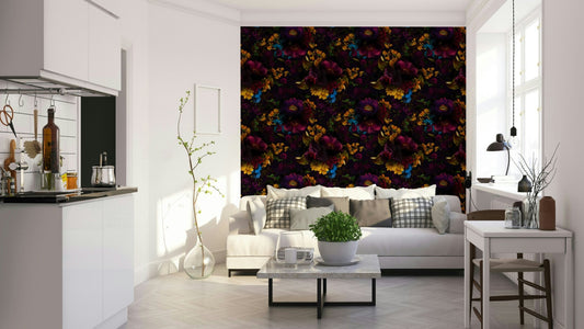 Grandmillennial dramatic gothic floral wallpaper