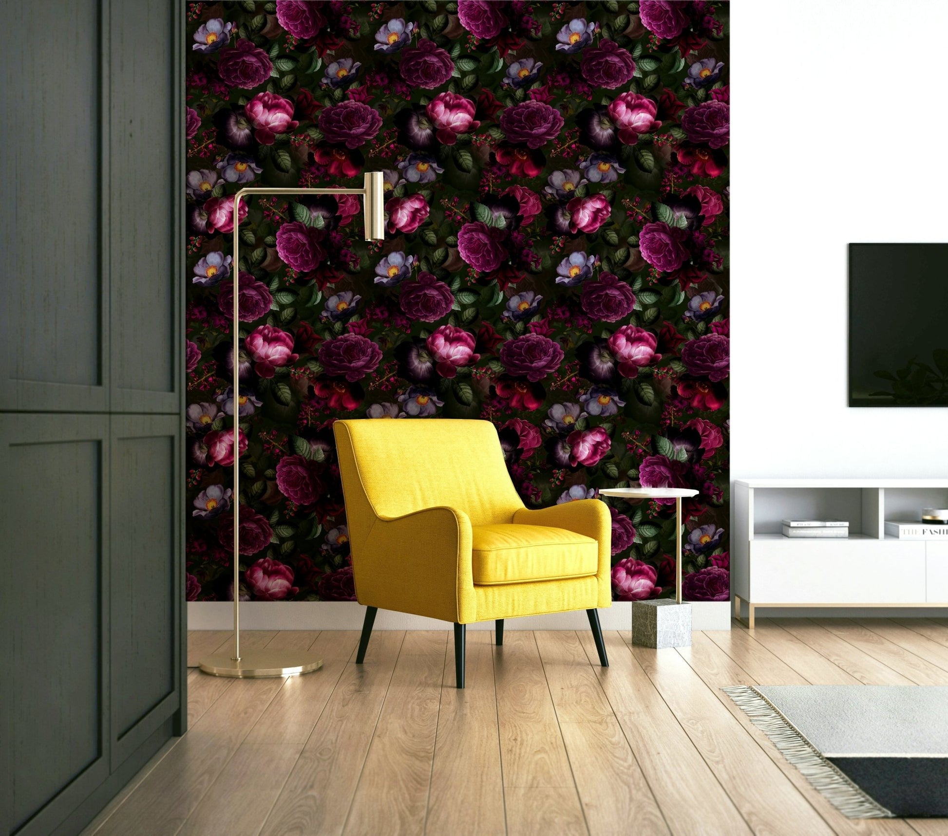 Gothic floral wallpaper for a grandmillennial look.

