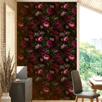 Elegant grandmillennial wallpaper with dark floral design.

