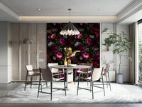 Moody floral wallpaper with dark, dramatic elements.

