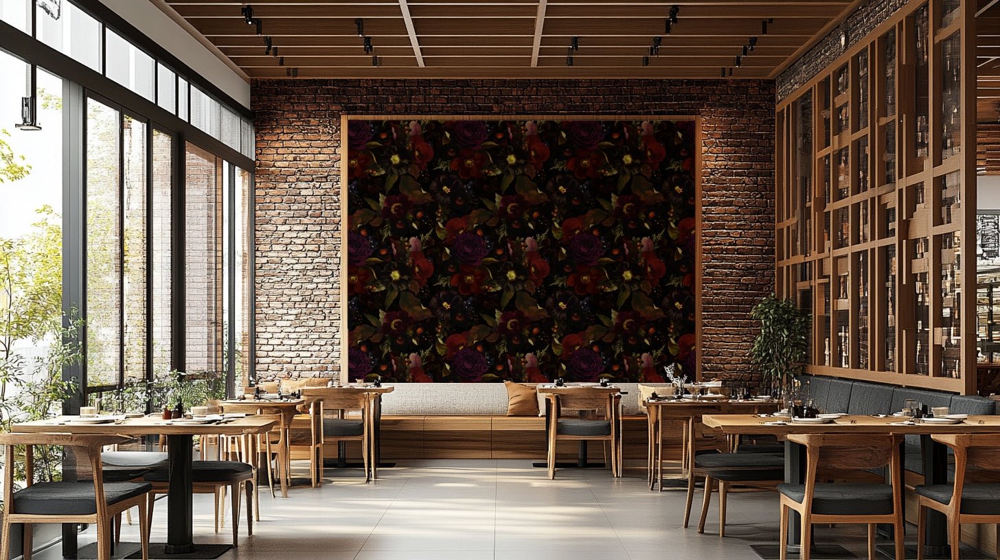 Grandmillennial Gothic Dark Moody Florals 2 wallpaper on wall, GD1141