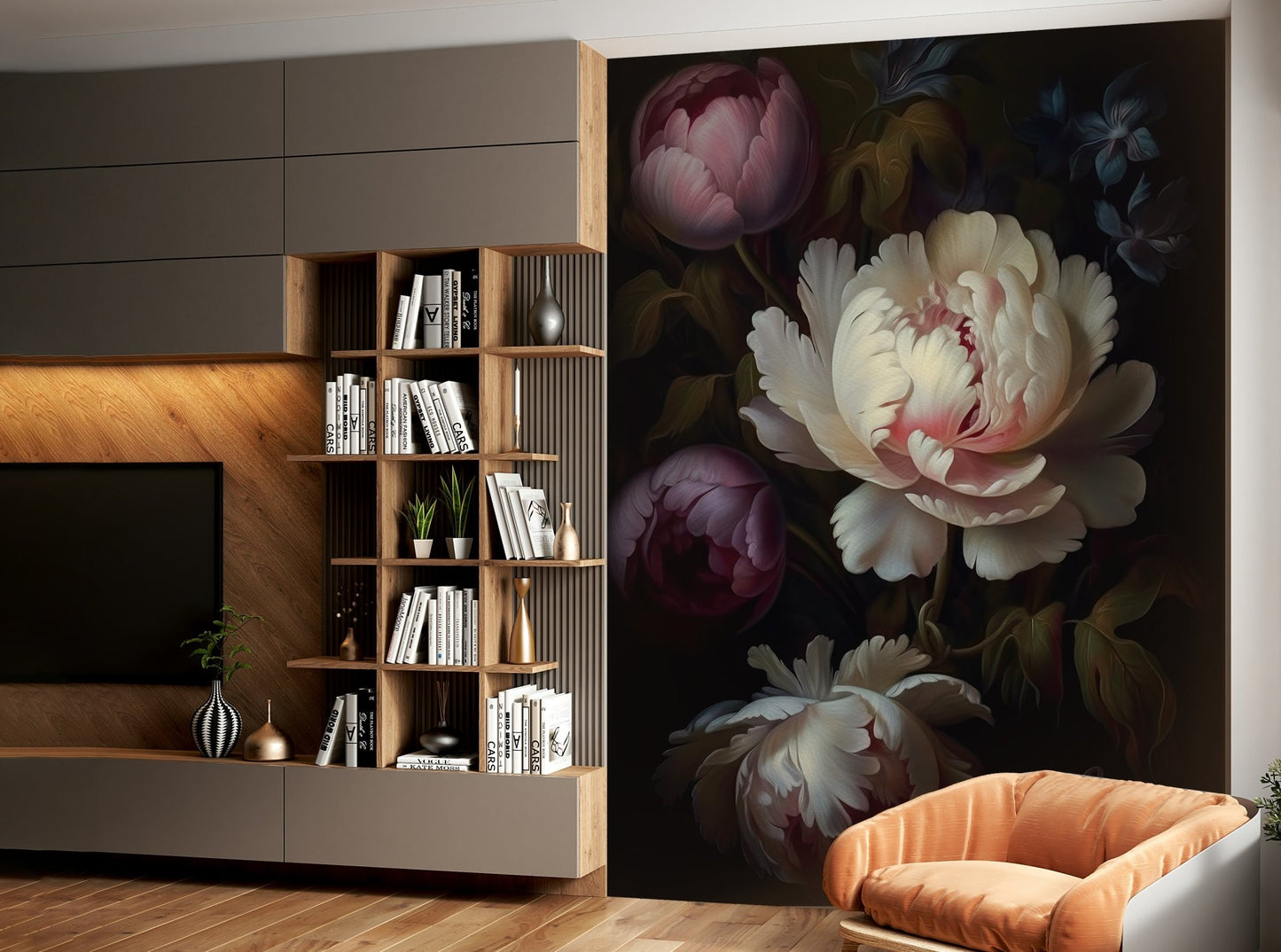 Dark and moody floral wall mural with gothic charm

