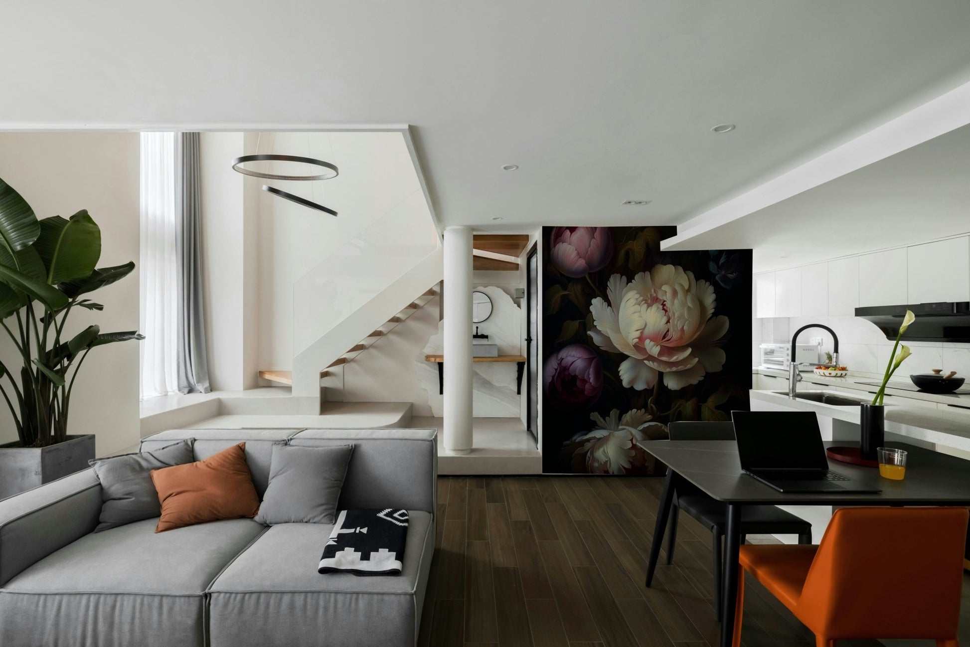 Dark floral wall mural for grandmillennial interiors

