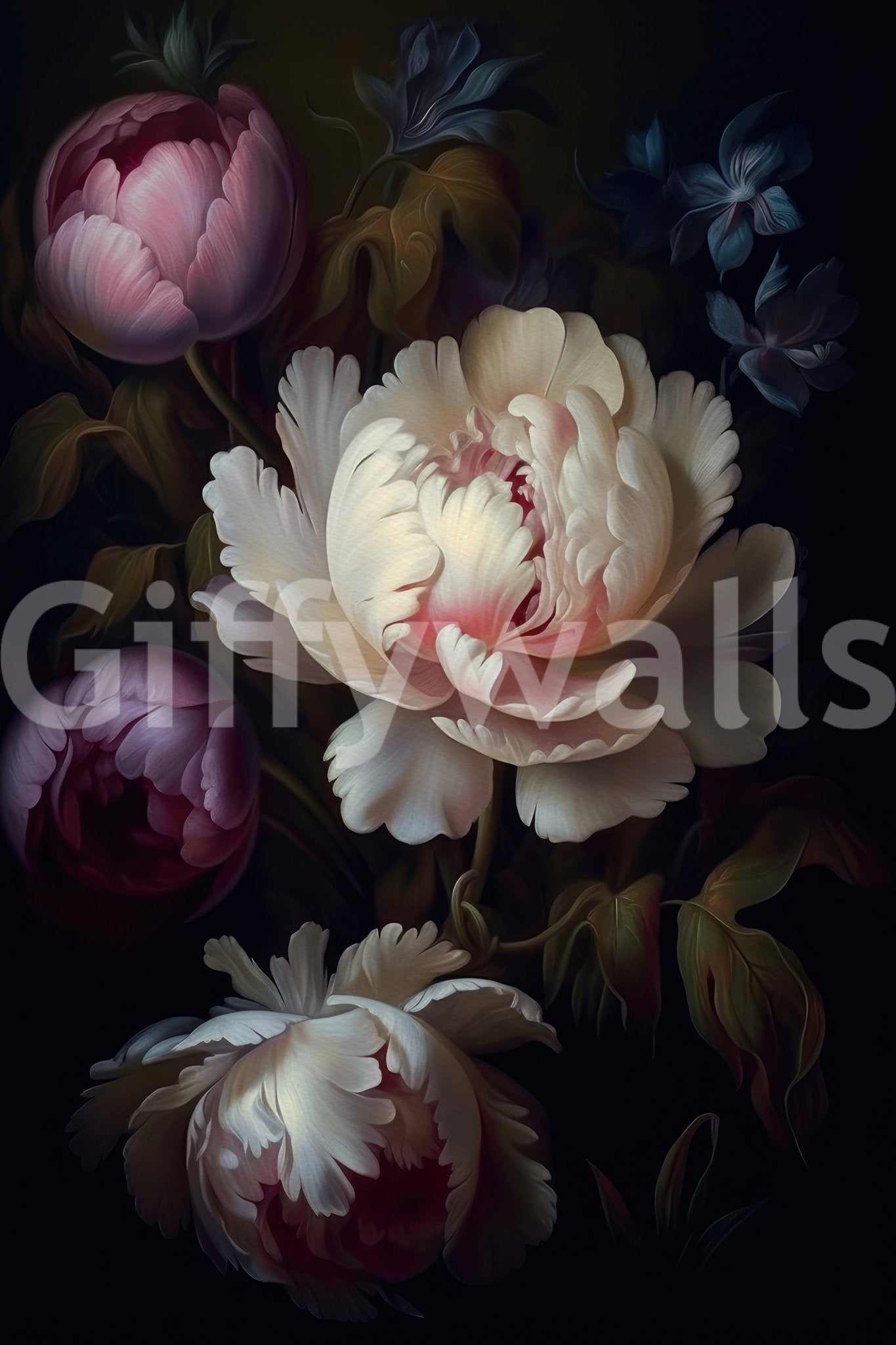 Dark floral wall mural for dramatic home interiors

