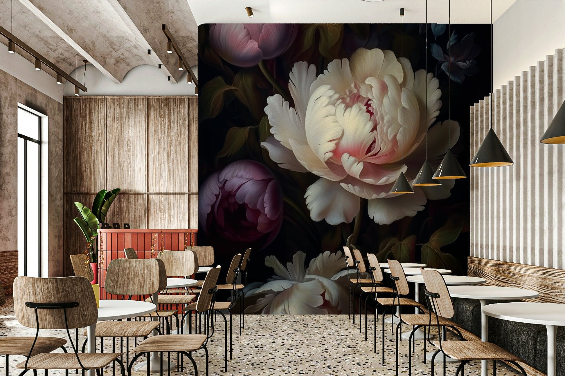 Dramatic floral wall mural with gothic influence

