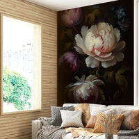 Moody grandmillennial floral wall mural for bedrooms

