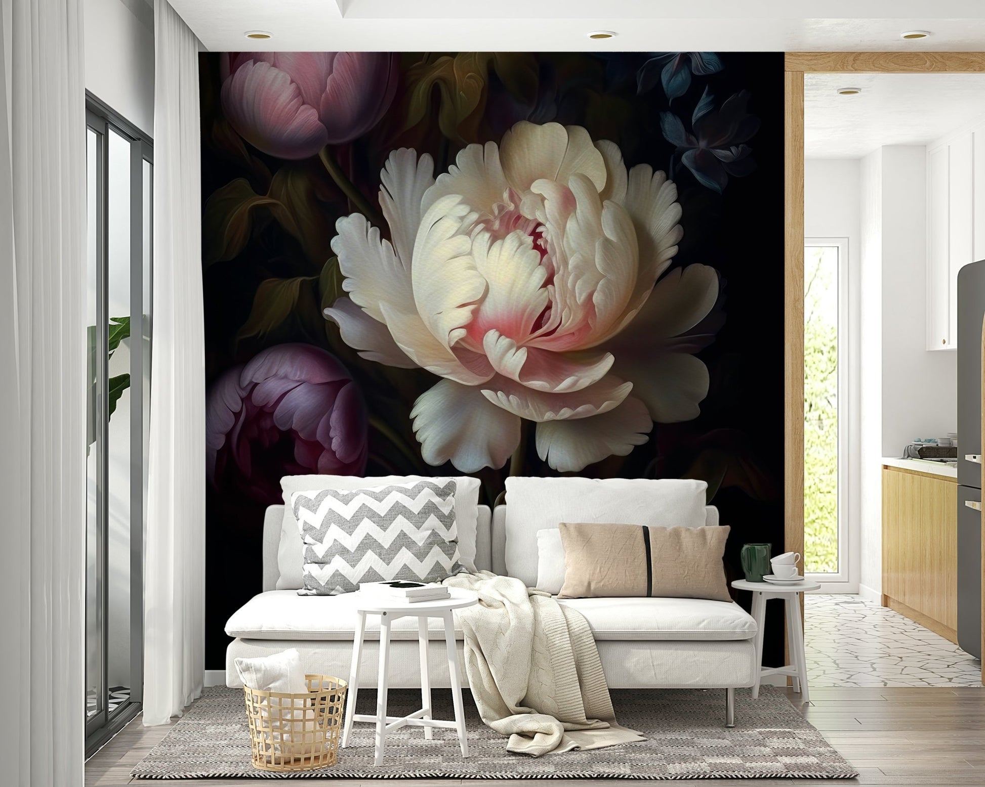 Gothic glamour wall mural with dark floral design

