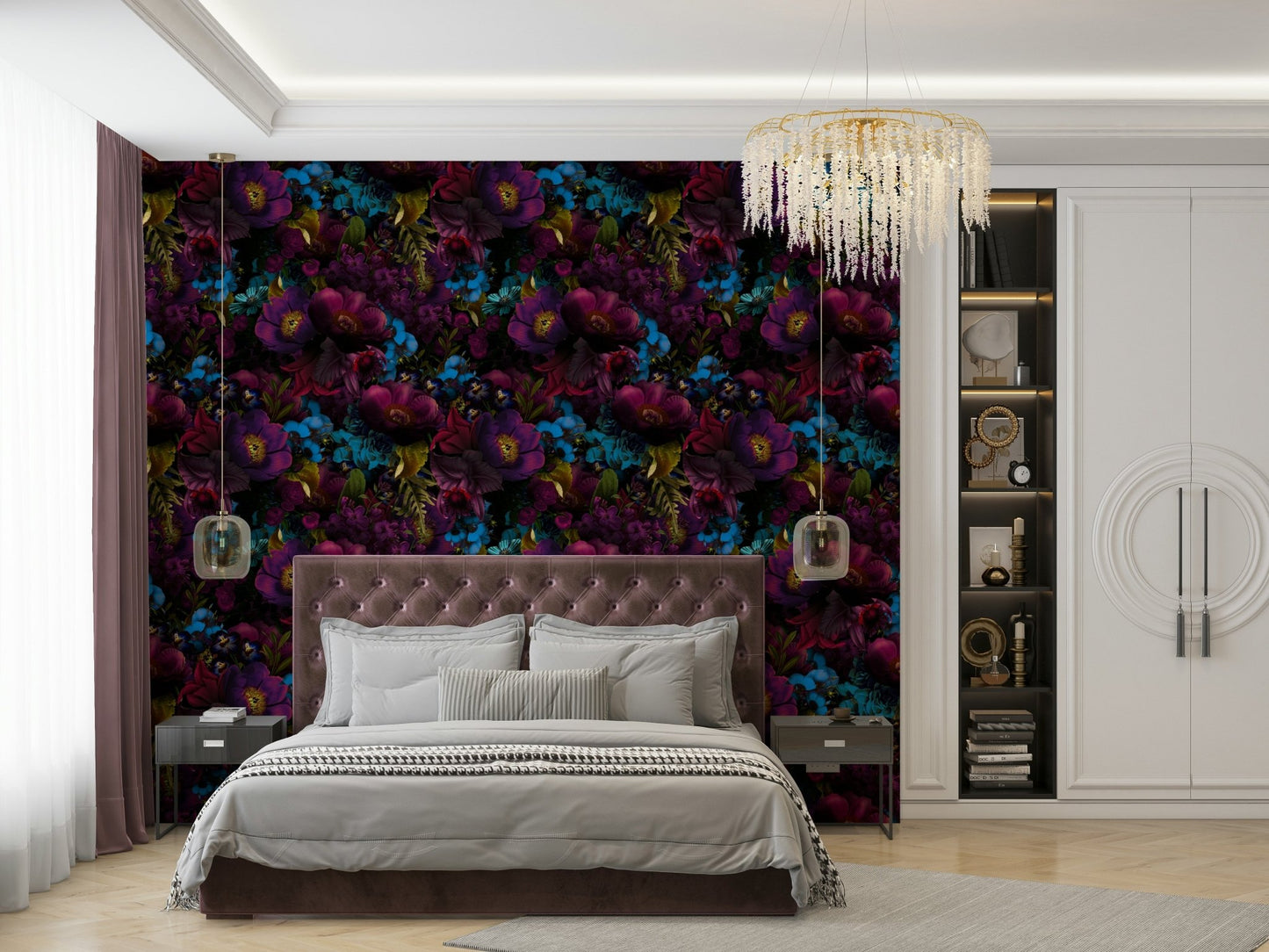Living room accent with gothic heritage wallpaper

