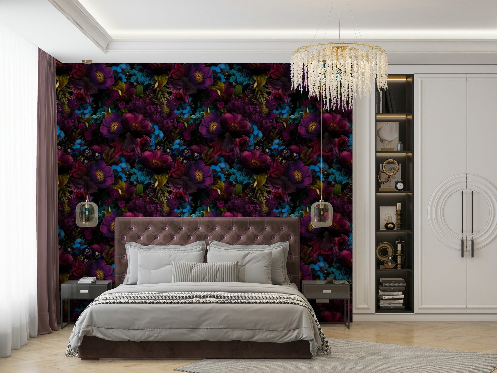 Living room accent with gothic heritage wallpaper

