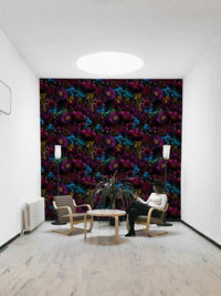 Bedroom decorated with moody floral wallpaper

