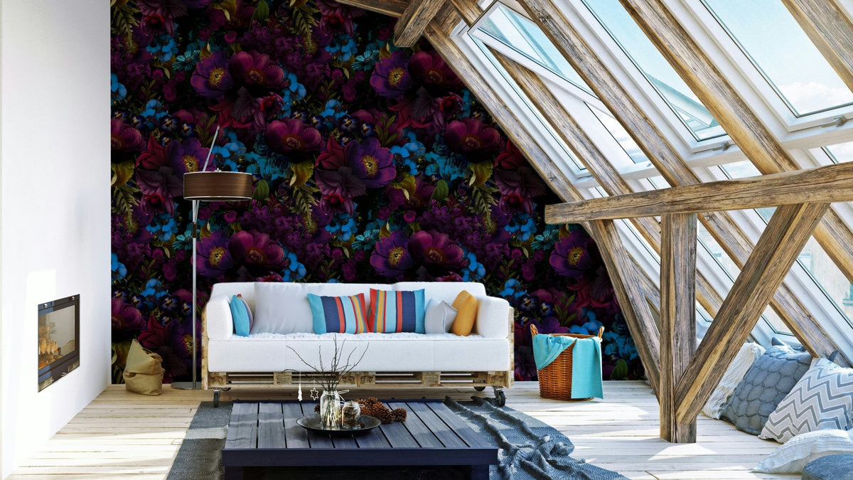 Grandmillennial Gothic Dark Moody Florals 3 wallpaper on wall, GD1143