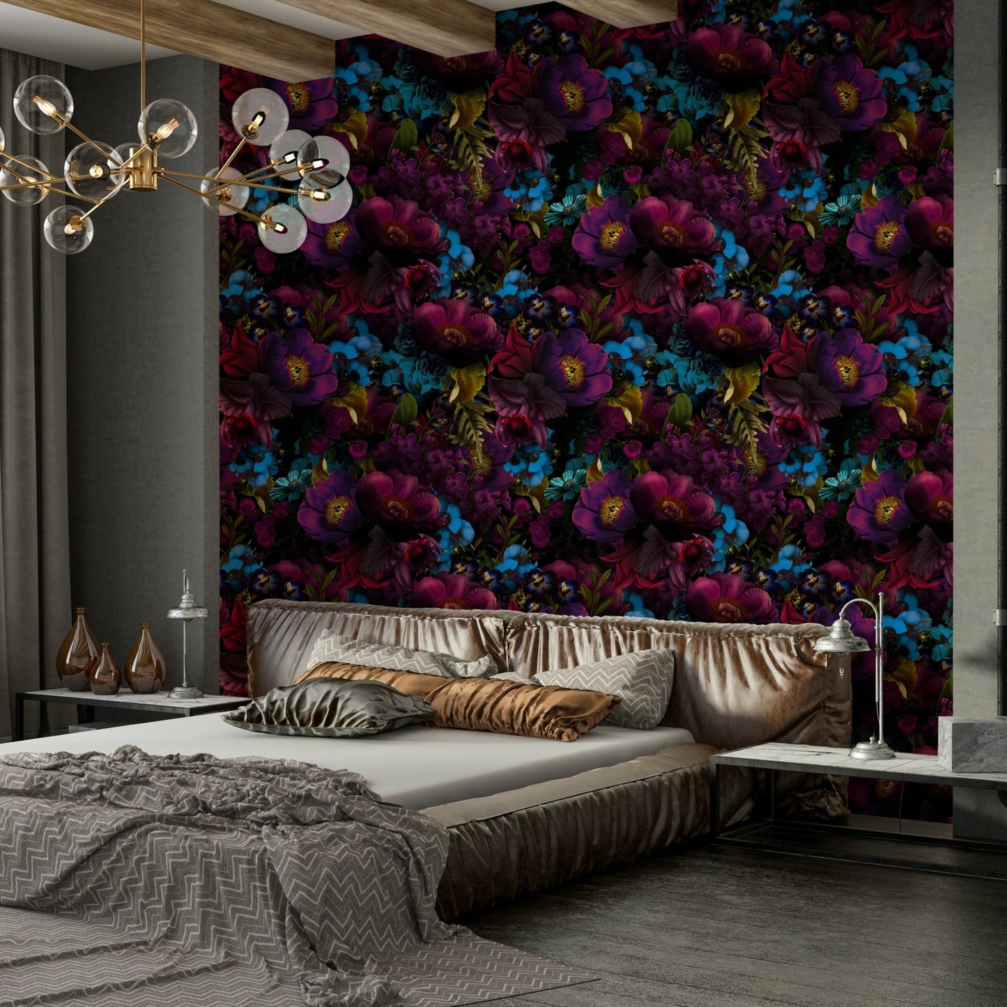 Wallcovering featuring vintage gothic florals

