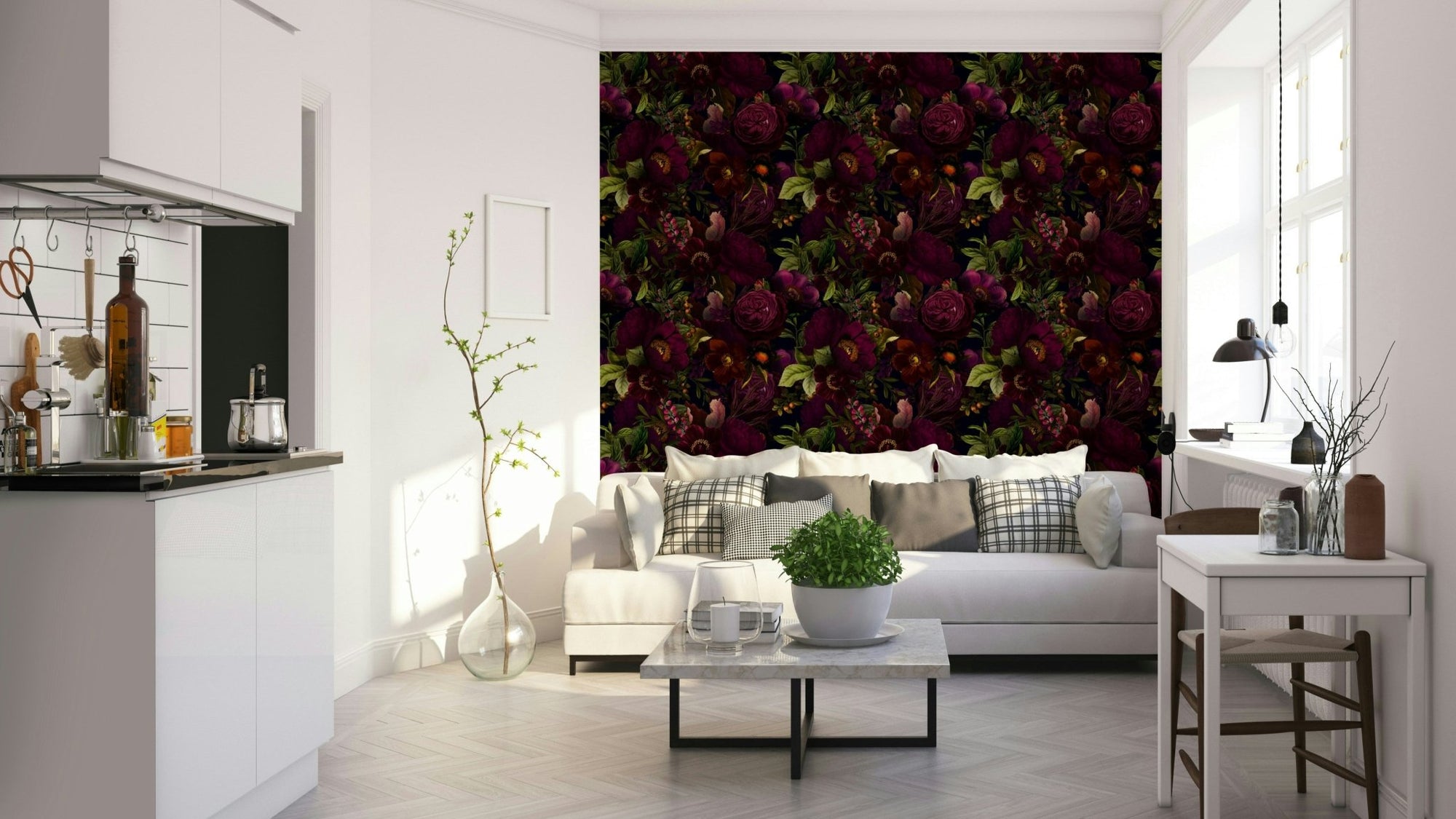 Dark moody floral gothic wallpaper for walls, GD1144