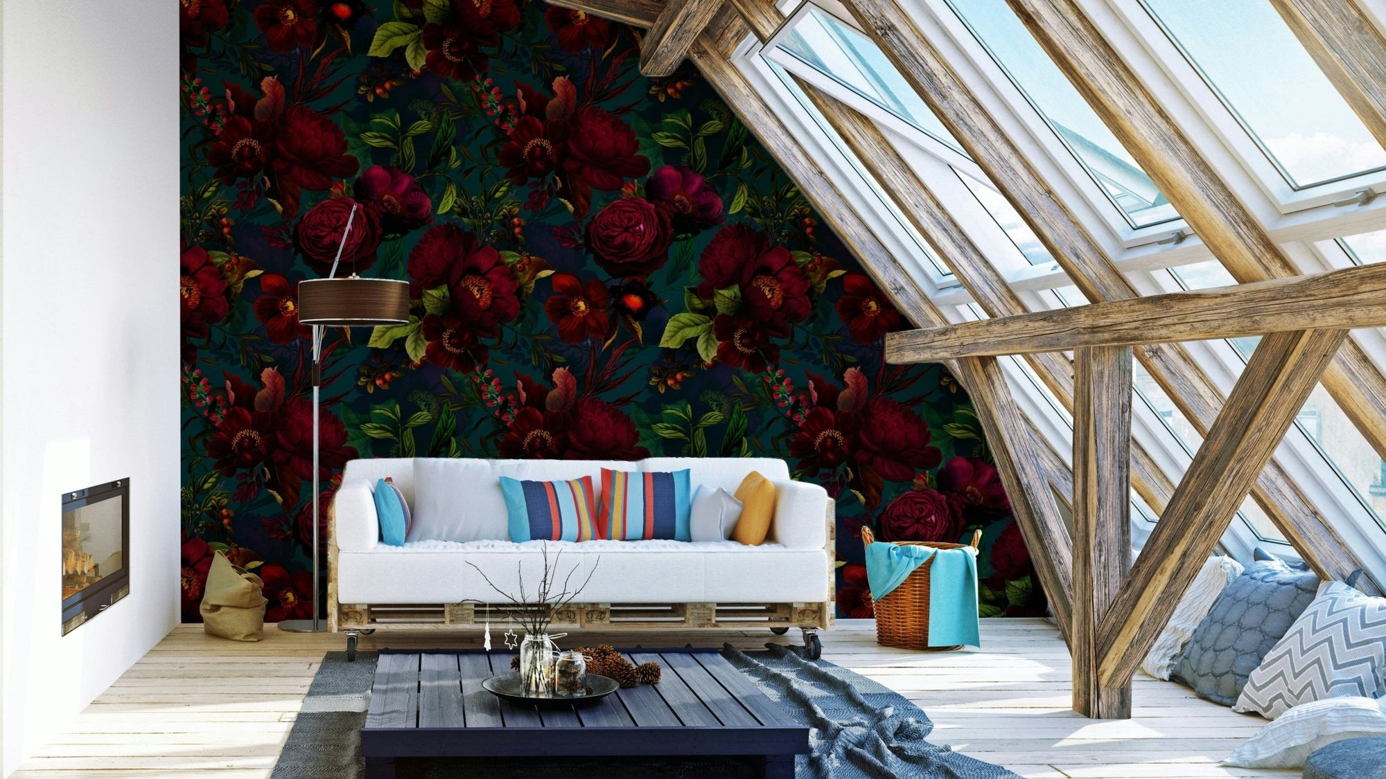 Dark moody floral wallpaper with Gothic accents., GD1145