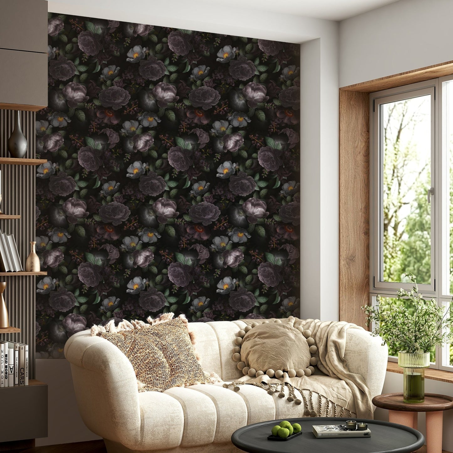 Vintage-inspired wallpaper with dramatic glamour and florals., GD1148