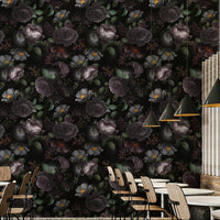 Moody florals on grandmillennial dramatic wallpaper., GD1148
