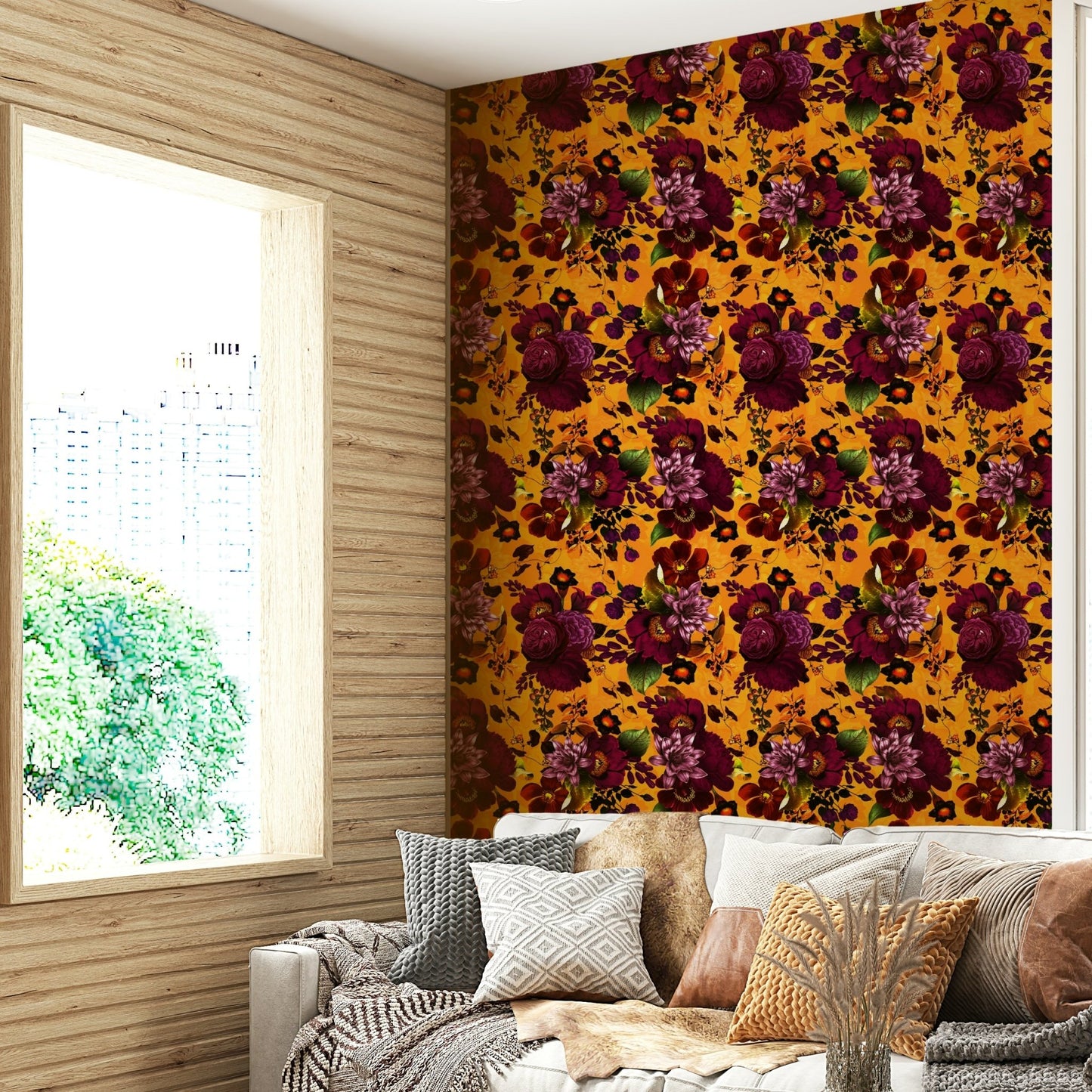 Grandmillennial dark floral wallpaper for dramatic rooms

